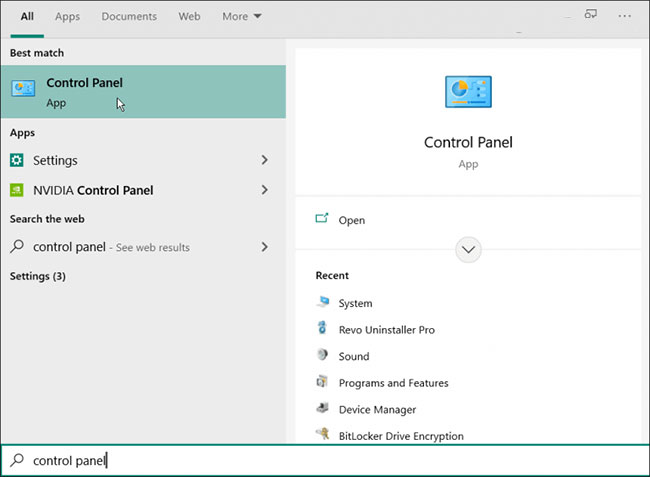 Cửa sổ Control Panel trên Windows 10