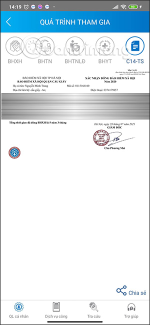 Thông báo xác nhận đóng BHXH