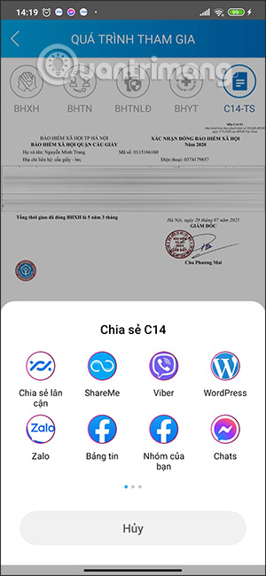 Tùy chọn gửi giấy xác nhận