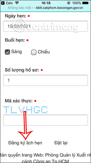 Đặt lịch hẹn nộp hồ sơ