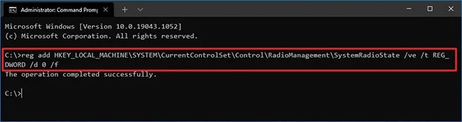 Tắt chế độ máy bay bằng Command Prompt