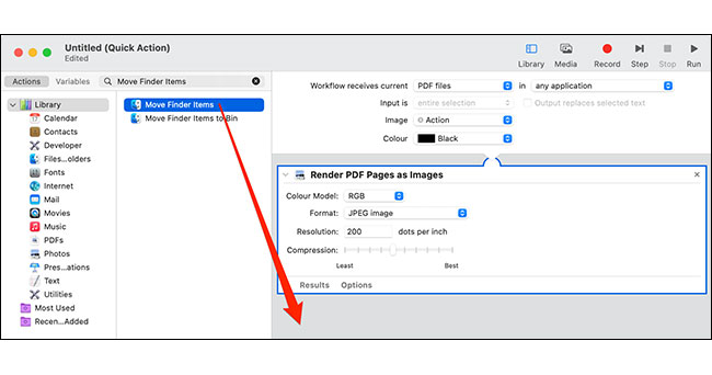 Kéo mục “Move Finder Items” 