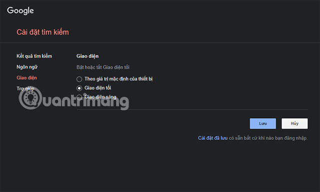 bật darkmode google search