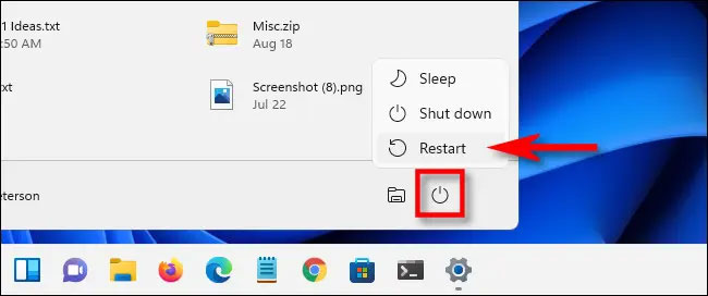 Hold down the Shift key on your keyboard and click “Restart”
