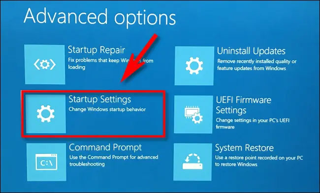 Click on “Startup Settings”