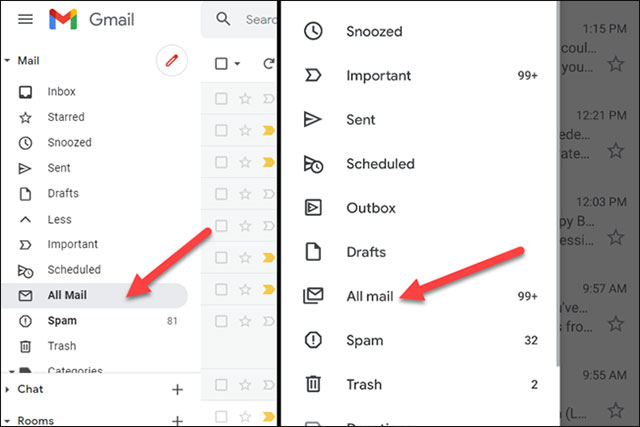Nhấn vào mục “All Mail” 
