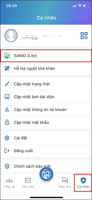 Nhấn chọn tính năng SafeID