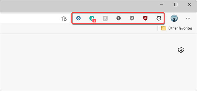 Các biểu tượng tiện ích mở rộng sẽ được liệt kê
