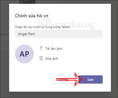 Nhập tên mới trên Microsoft Teams máy tính