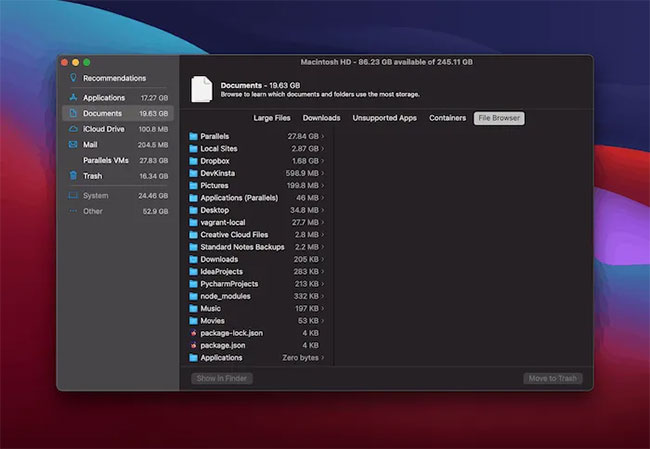Reduce Clutter lets you filter your hard drive