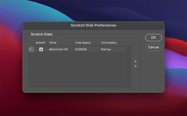 Bảng điều khiển Scratch Disk Preferences