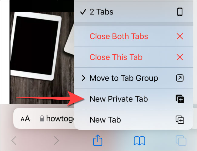 Select the option “New Private Tab” 