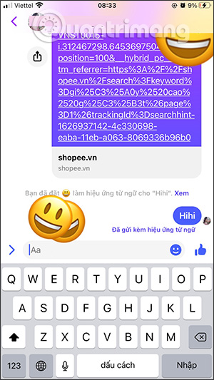 Hiệu ứng Messenger hiển thị