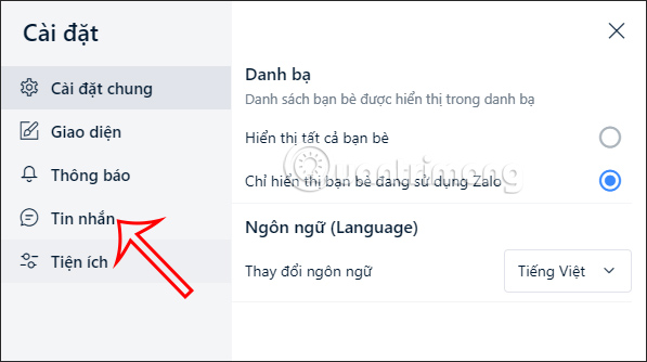 Cài Tin nhắn trên Zalo