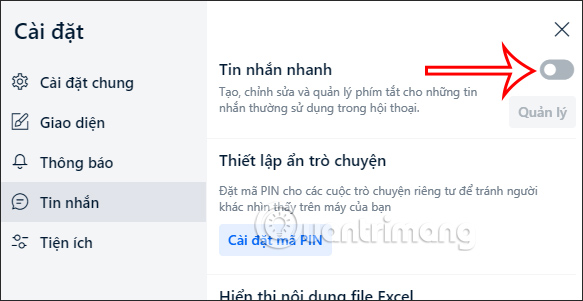 Tắt tin nhắn nhanh trên Zalo