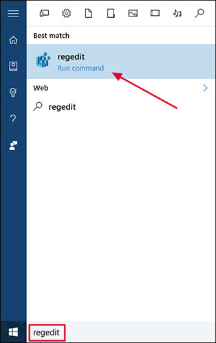 Khởi chạy regedit từ menu Start