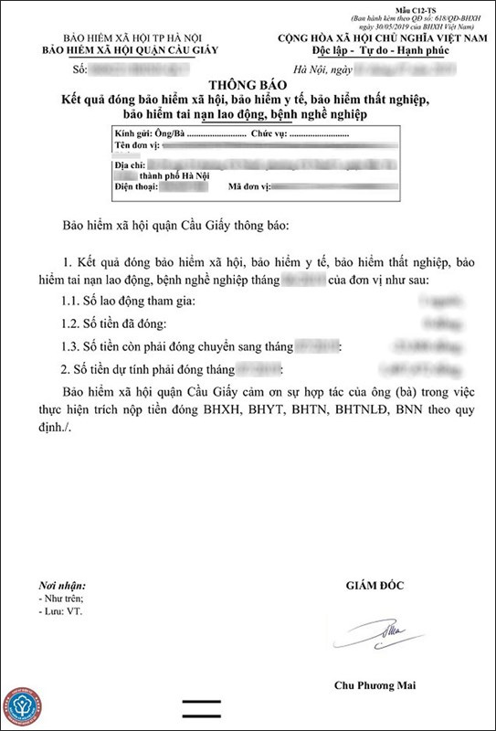 Thông báo đóng BHXH 
