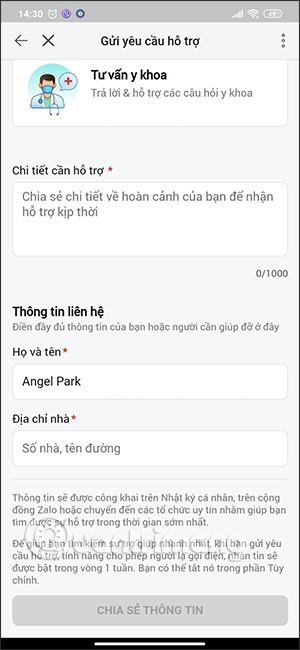 Thông tin muốn nhận hỗ trợ