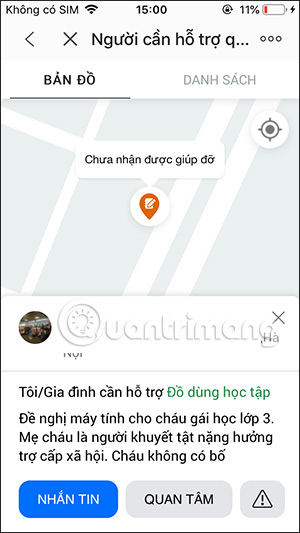 Thông tin người cần hỗ trợ
