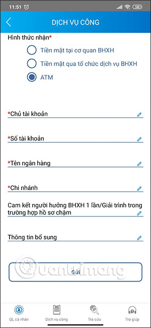 Nhận lương hưu qua ATM
