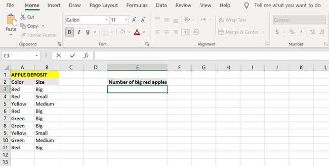 Ví dụ kết quả của hàm Excel COUNTIFS
