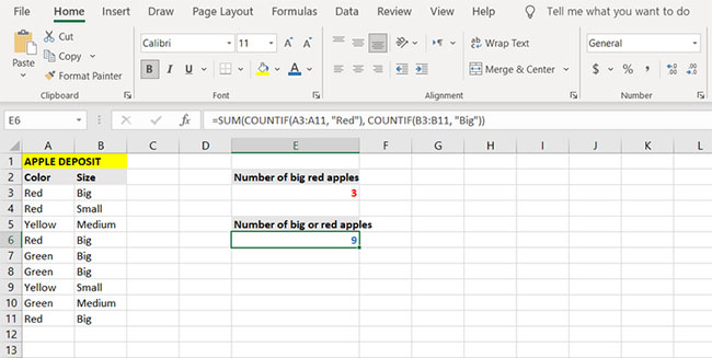 Combine the COUNTIF function with the SUM function