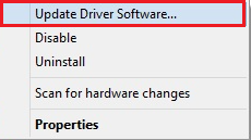 Select the option Update Driver