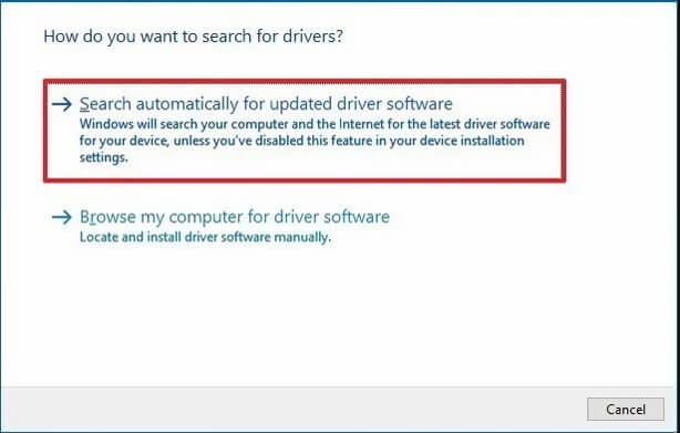 Chọn Search Automatically for Updated Driver Software