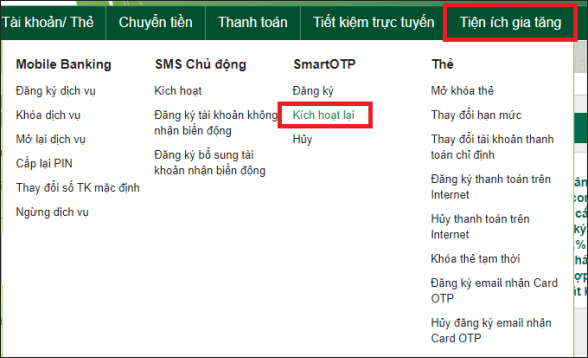 Kích hoạt lại Smart OTP Vietcombank