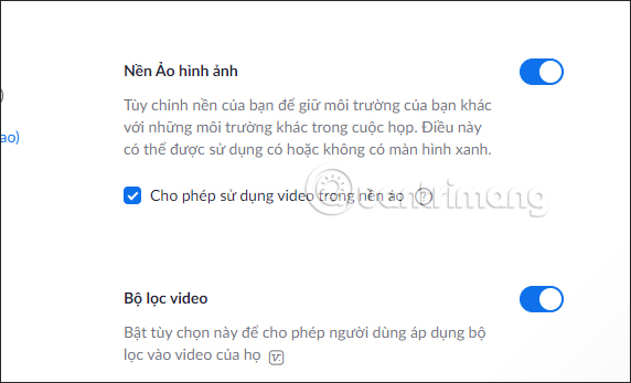 Bật filer trên Zoom