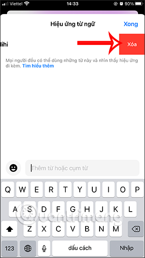 Gỡ hiệu ứng tin nhắn Messenger iPhone