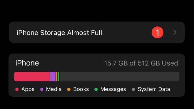iOS 15 báo dung lượng đầy mặc dù iPhone vẫn còn trống nhiều không gian lưu trữ