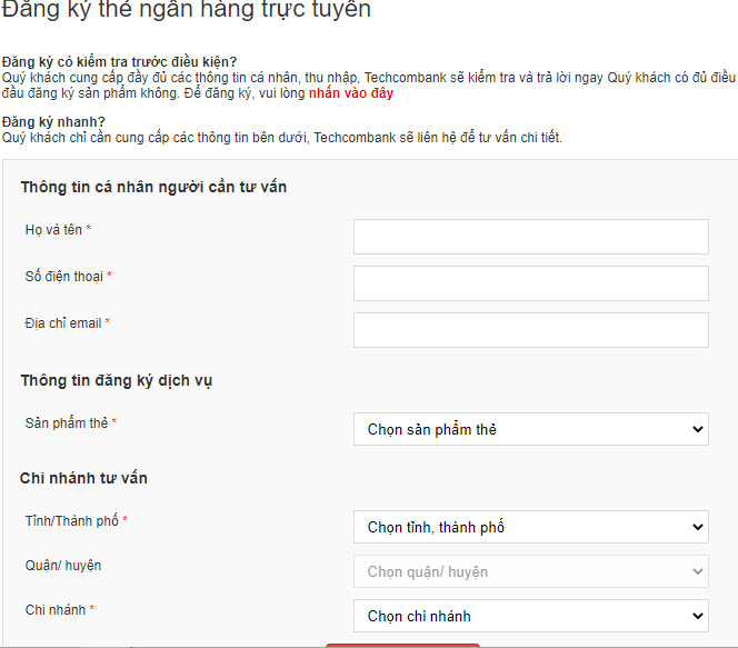 Đăng ký thẻ Techcombank