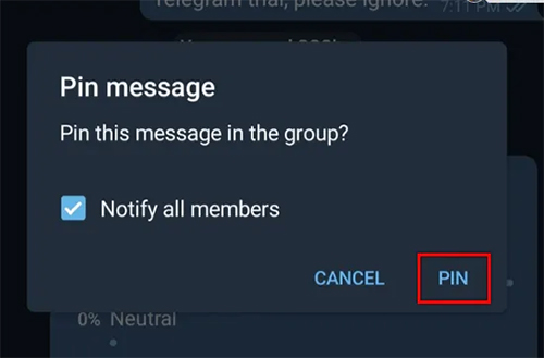 Đồng ý Pin tin nhắn trên Telegram điện thoại