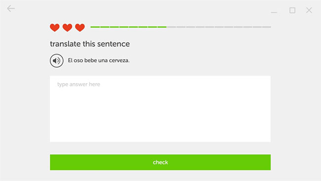 Ví dụ về một bài dịch câu trong Duolingo