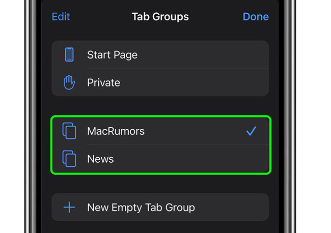 Bạn có thể thêm, chuyển đổi giữa các Tab Group