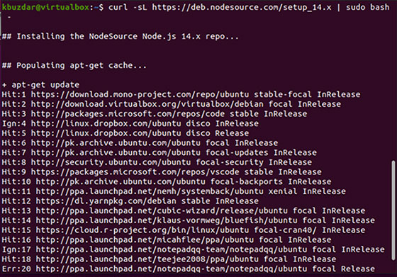 Include Node.js repository in Ubuntu 20.04 system
