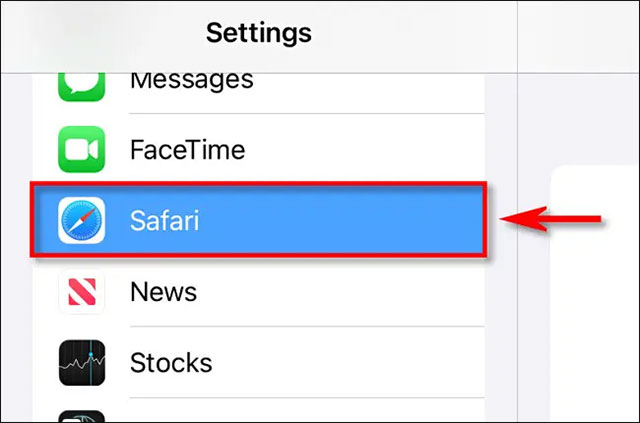 Nhấn vào mục “Safari” 