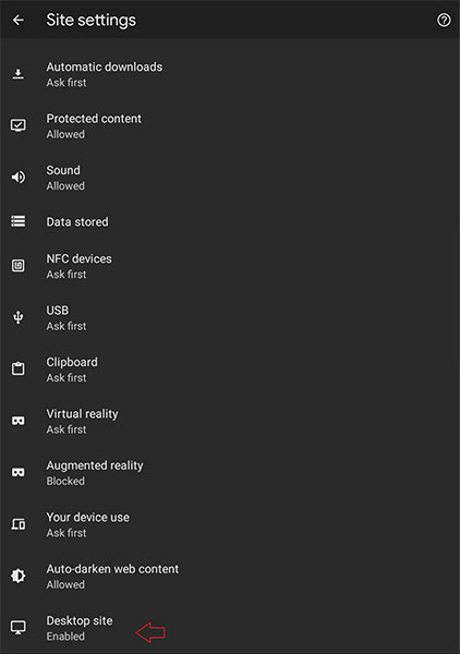 Tính năng truy cập phiên bản PC của trang web