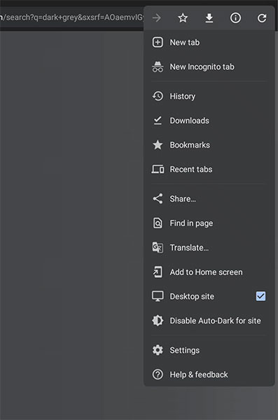 Tính năng truy cập phiên bản PC của trang web