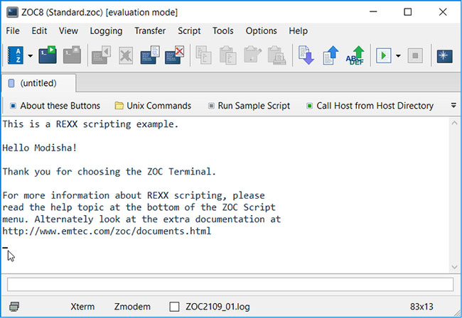 Giao diện ZOC Terminal Emulator
