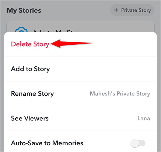 Chọn “Delete Story”