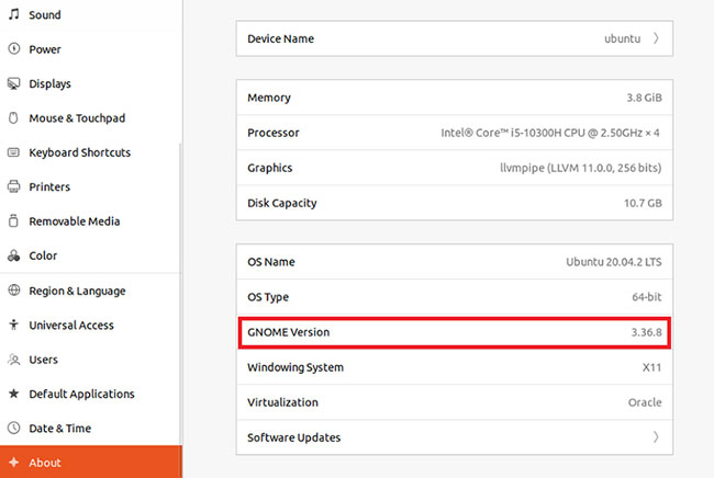 Tìm phần About trong Settings để biết môi trường desktop đang sử dụng