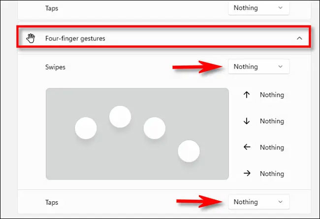 Turn off the “Four-Finger Gestures” options 