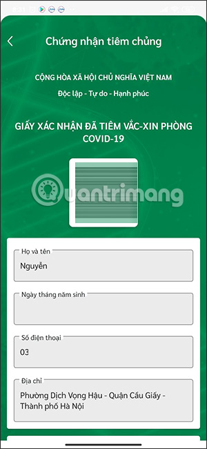Thông tin người tiêm vắc xin