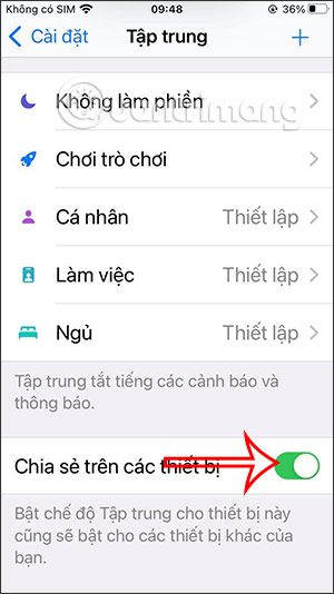 Tắt tập trung trên iPhone