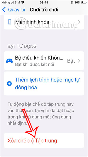 Chọn xóa chế độ tập cho cho các thiết bị