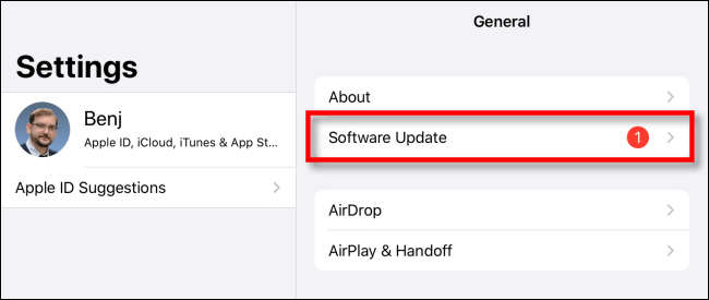 Bấm vào mục “Software Update”