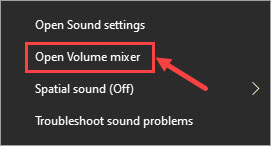 Nhấp vào Open Volume mixer