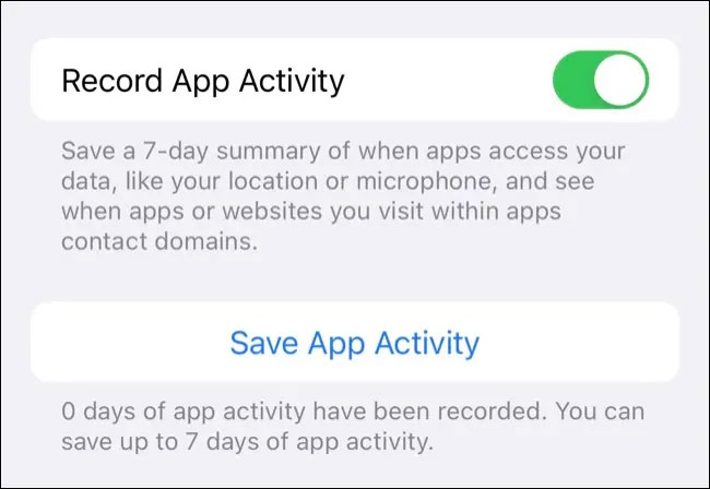 Turn on Record App Activity